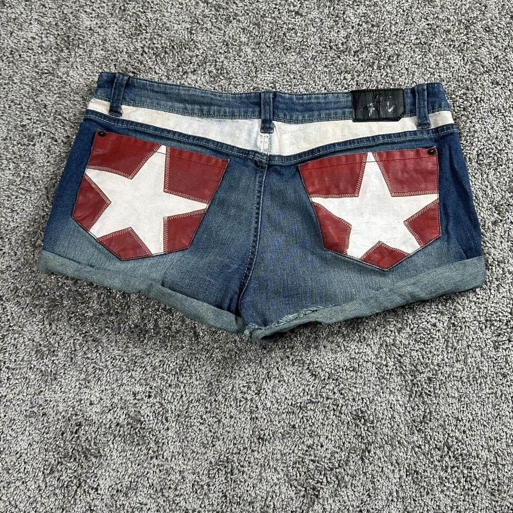 Authentic Icon Shorts Womens 30 Distressed Low Rise Y2K Rodeo Festival Sequin - Picture 2 of 16